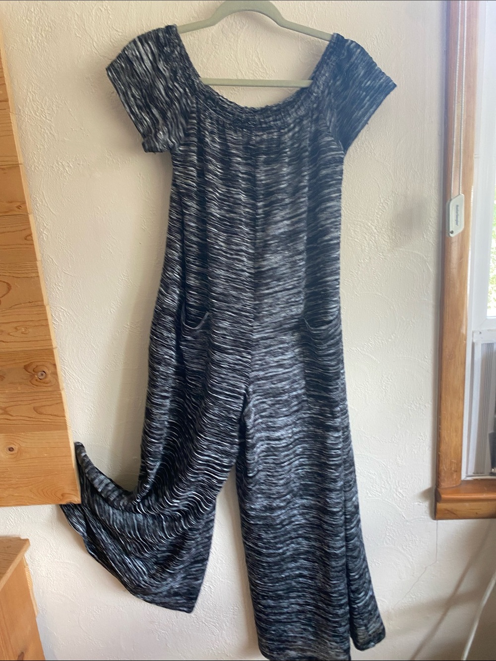Black & Heather Gray Off-Shoulder Wide-Leg Jumpsuit